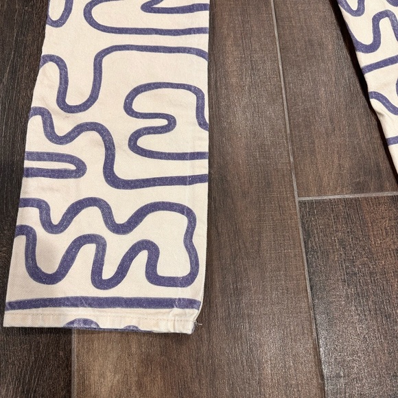 Zara Cream and Purple Funky Abstract Print Straight Leg Jeans Sz 0 - Picture 7 of 7